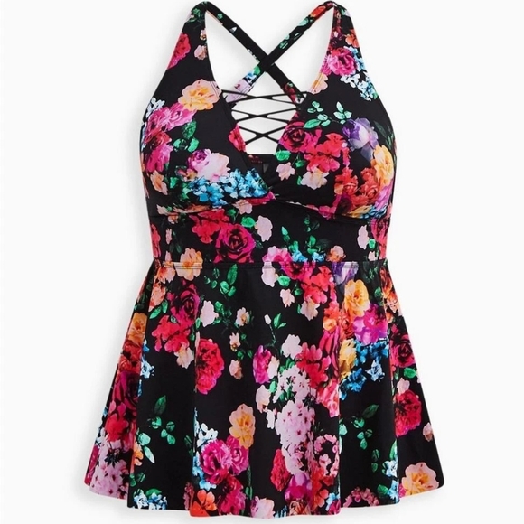 torrid Other - Torrid 3 3X 22/24 Swimsuit Top Tankini Pink Black Floral XO Triangle Strappy
